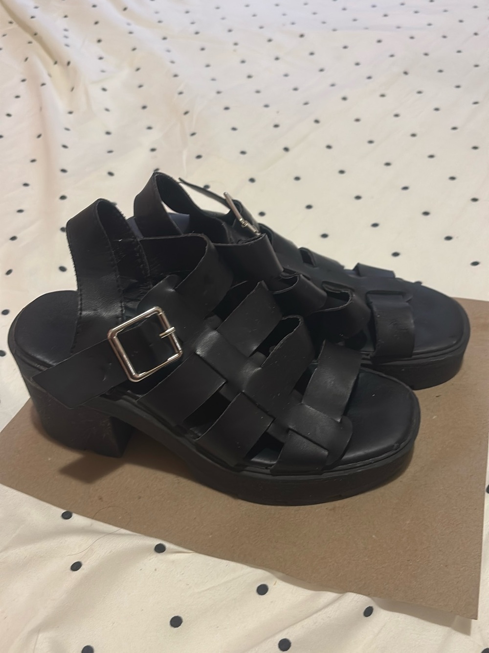 Forever 21 Black Woven Buckle Platform Sandals
